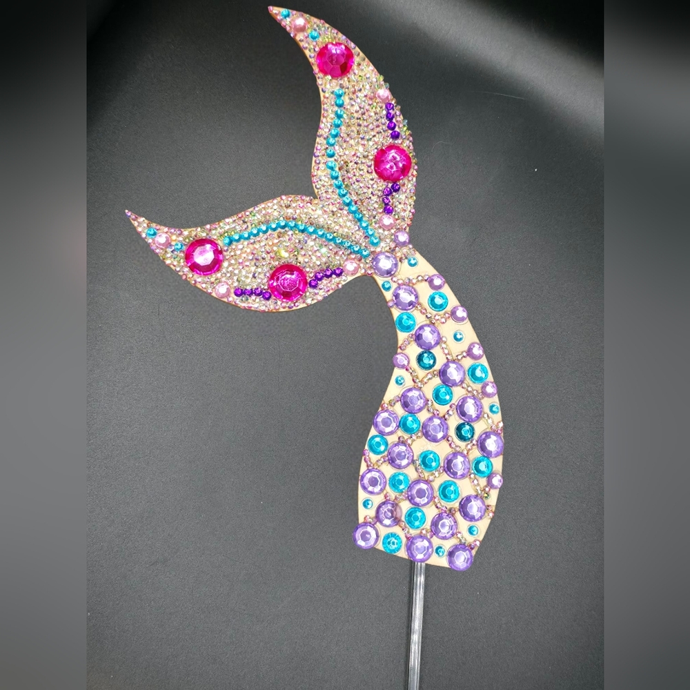 (1) Handmade 7 Inch Mermaid Tail Rhinestone Cake Topper
